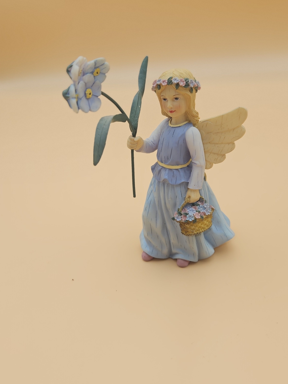 Blue Angel Figurine with Flower - Decorative Home Party Accent